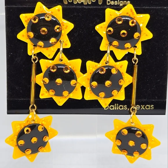 Vintage MAM Designs Sunflower Statement Earrings Fall Halloween 80s 90s VTG - Picture 2 of 5